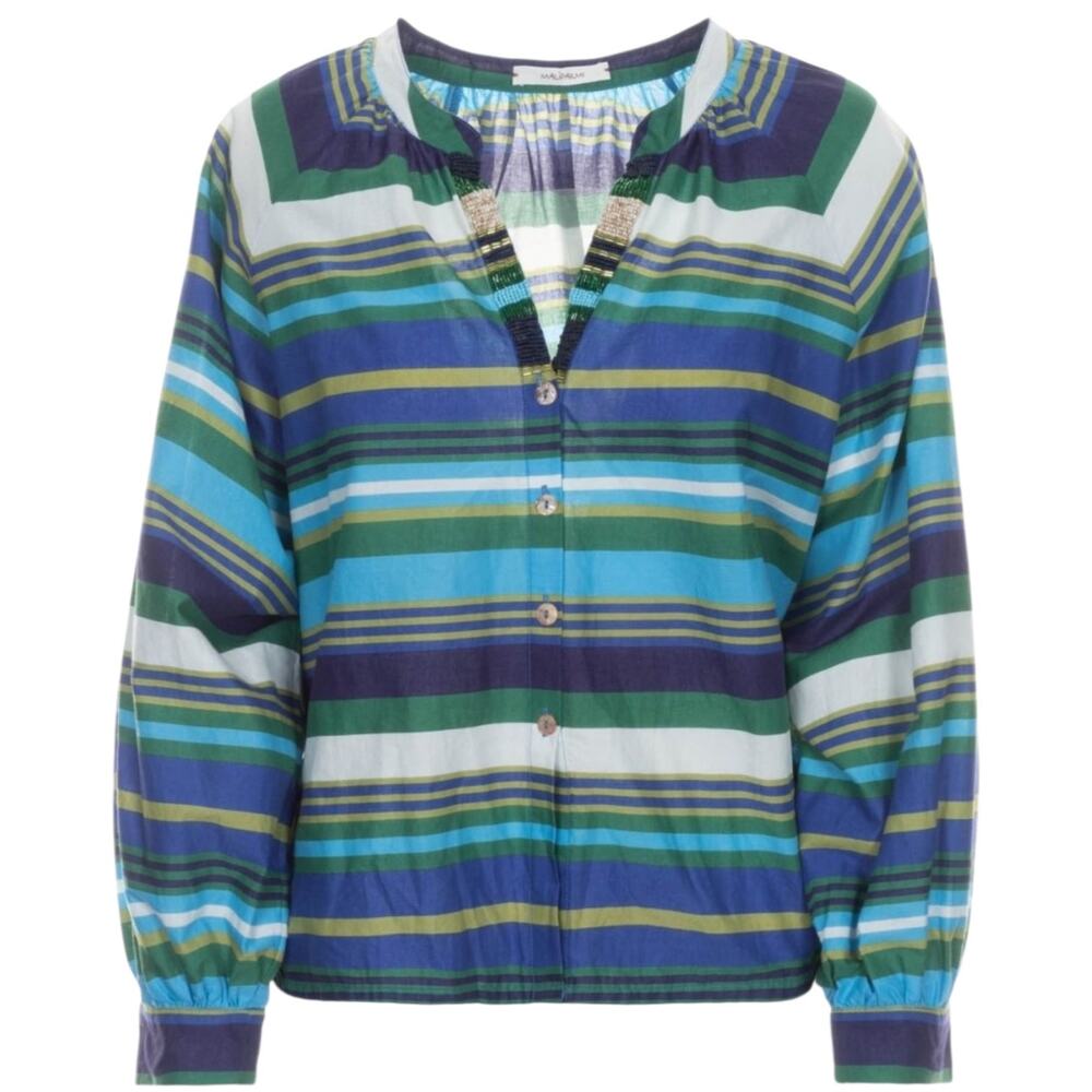 Women's Malìparmi Purple Multicolor Stripe Blouse V-Neck Long Sleeve 44 Medium